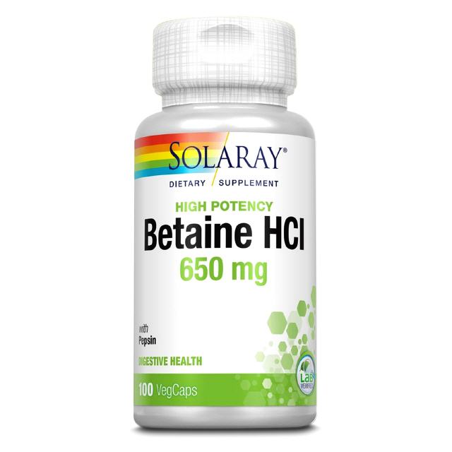 Betaine HCL 650 mg + Pepsin 100 veg. Kaps. SOLARAY